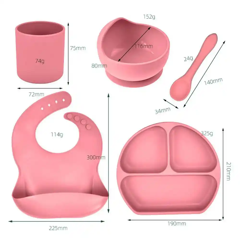 Vajilla De Bebe Con Babero En Silicona Fácil De Limpiar