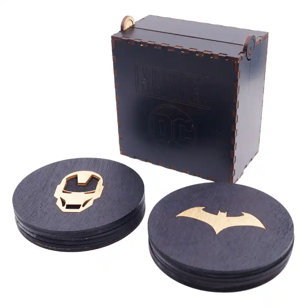 Portavasos En Madera 6 Puestos Superheroes Marvel Dc
