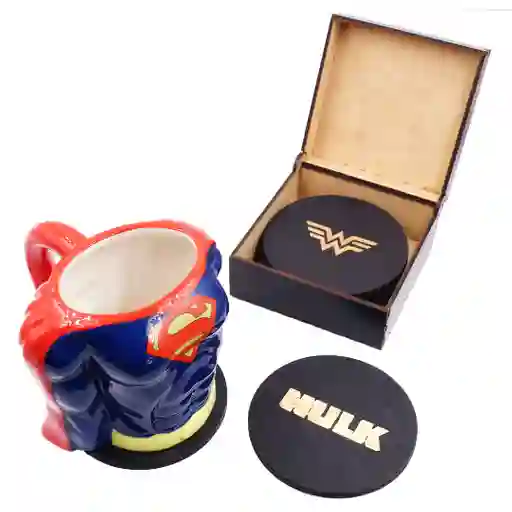 Portavasos En Madera 6 Puestos Superheroes Marvel Dc