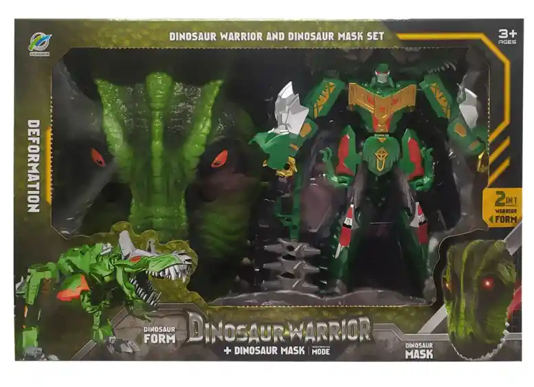 Set Robot Transformer + Máscara Dinosaurio Verde World Dominion