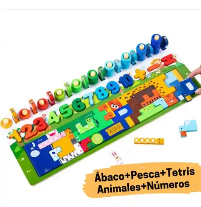 Abaco Rompecabezas Didáctico Montesorri Madera Set De Pesca Animales Tetris