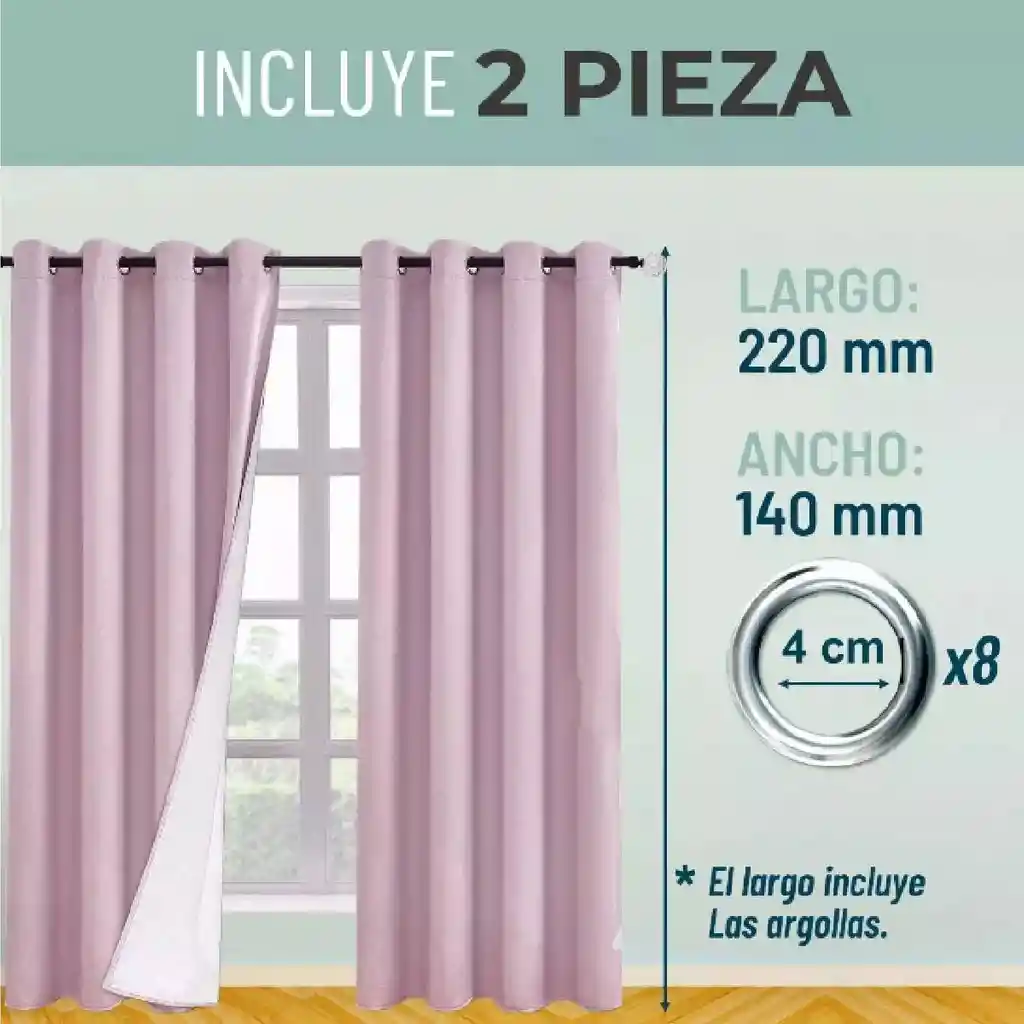 Cortinas Semi Blackout One Pixel Paño 140x220 2 Paños Color Rosa