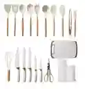 Set De Utensilios De Cocina Silicona Cuchillos Y Tabla 19pcs