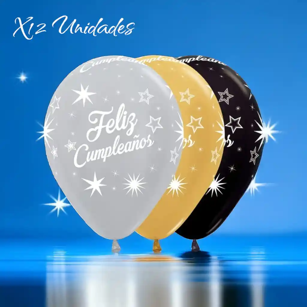 Globos Látex Feliz Cumpleaños Satin Y Metal Deluxe X12 Unidades Sempertex