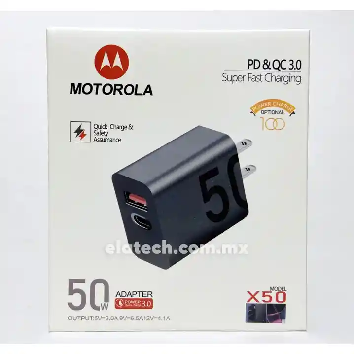 Cargador Motorola 50w Tipo C Doble Puerto