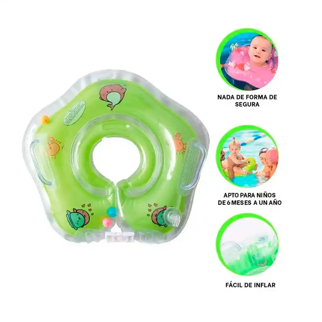 Flotador Cuello Bebes Inflable Piscina 40cm Natación Verde