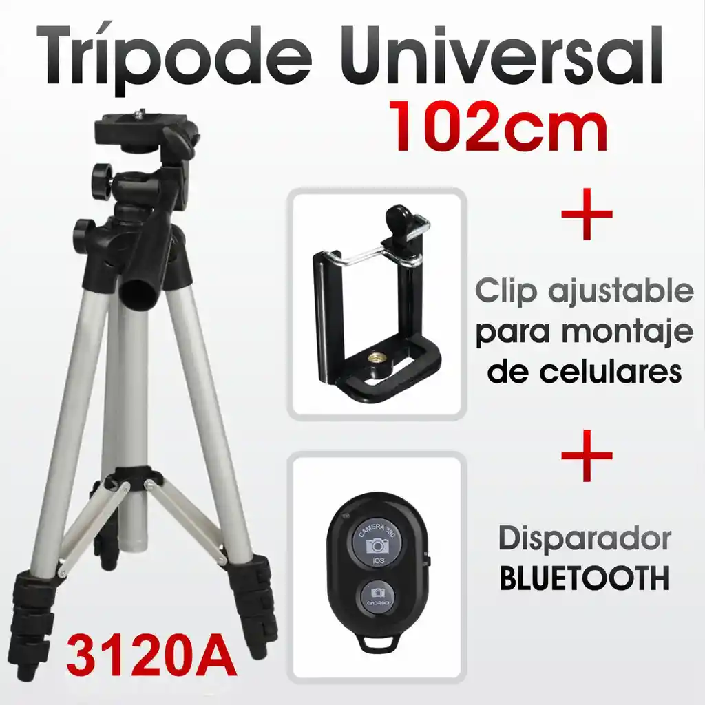 Trípode Cámara 3120a Con Estuche + Clip Celular + Bluetooth