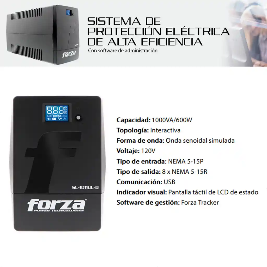 Ups Inteligente Forza Sl-1011ul 1000va / 600w Softw Lcd Táctil