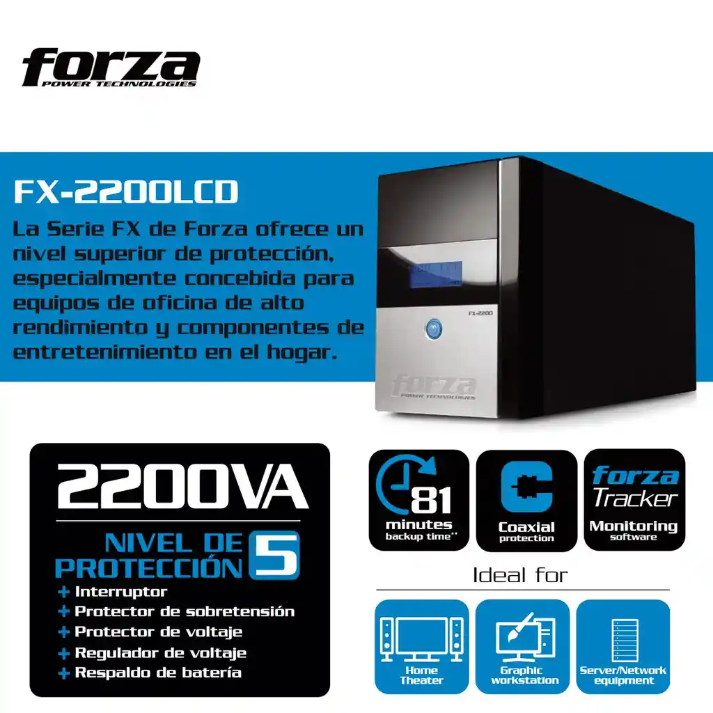 Ups Interactiva Forza Fx-2200lcd 2200va/1200w 8 Tomas ±81min