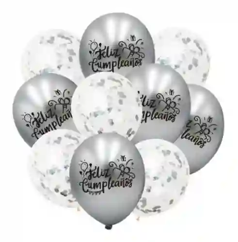 Set Globos Reflex Plateados R12