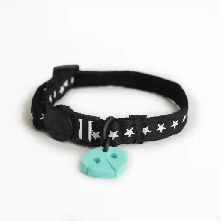 Collar U Gato Negro Estrellas Blancas