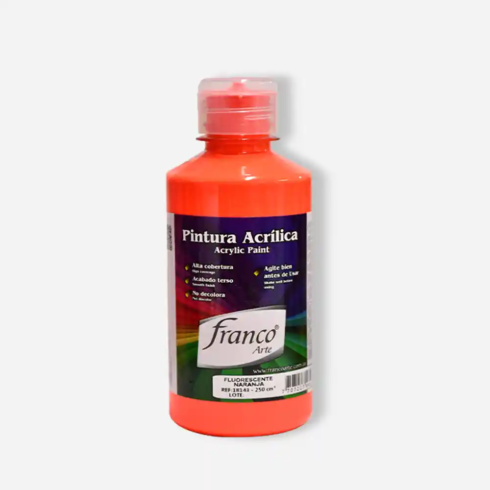 Franco Arte Pintura Acrilica - 250ml, Naranja Fluorescente