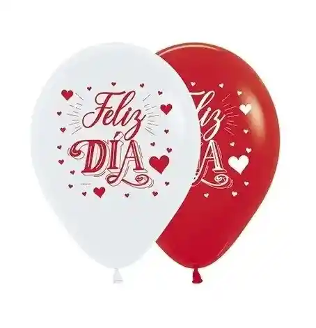 Globos Rojo Con Blanco Feliz Dia R-12. X12 Unidades