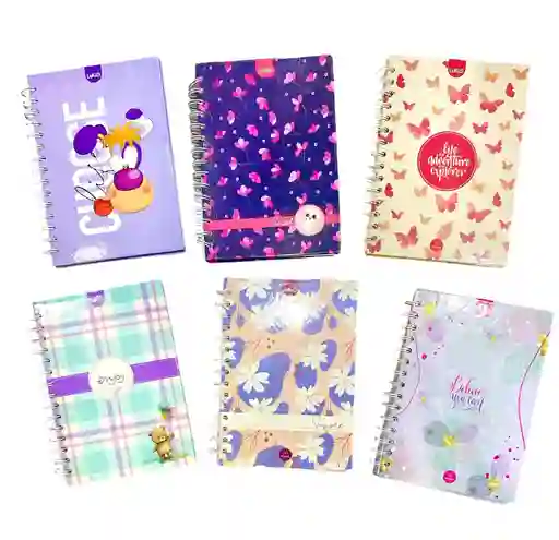 Cuaderno Argollado Pequeño 80 Hojas Rayado Lukis Pasta Dura Surtidos