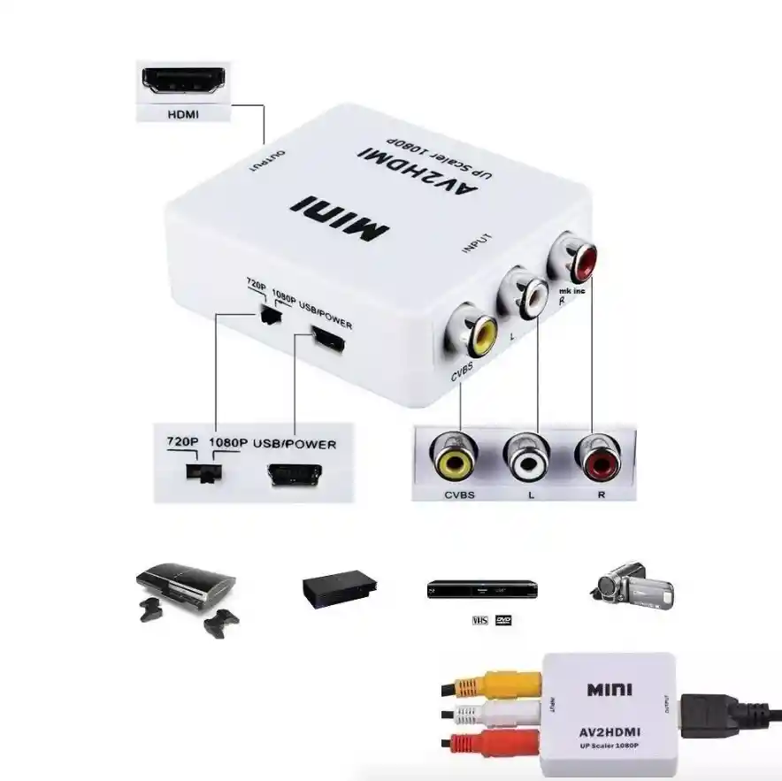 Convertidor Rca A Hdmi Adaptador 1080p Hdmi Audio Av Cvbs Hd