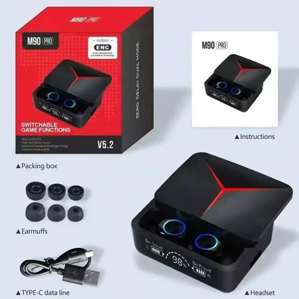 Audífonos Bluetooth For Juegos Con Pantalla Led M90