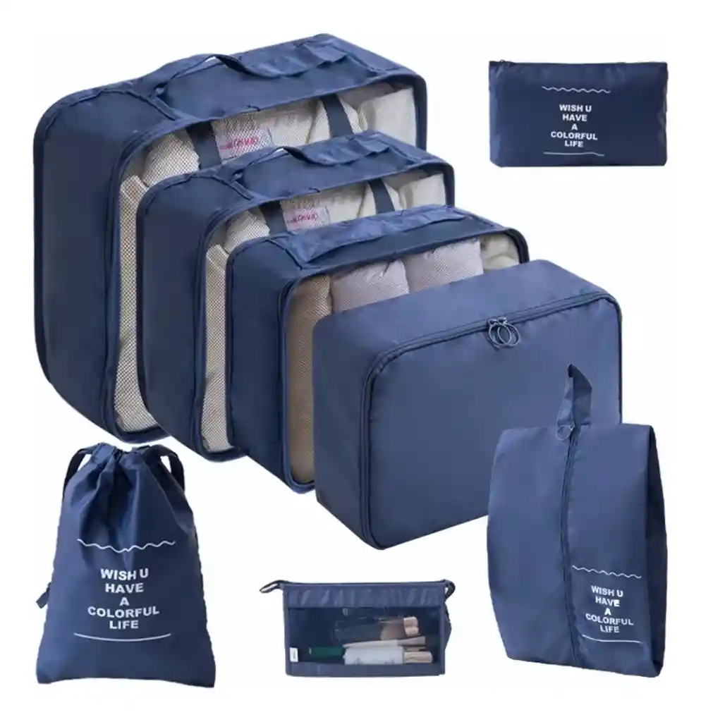 Kit Organizadores De Maleta Bolsas De Viaje X8 Piezas Color Azul