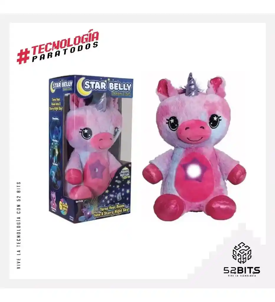 Peluche Muñeco Con Proyección De Luces Nocturnas Star Belly Unicornio Colores