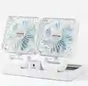 Ventilador Recargable Doble Cabezal Panel Solar 360 Grados