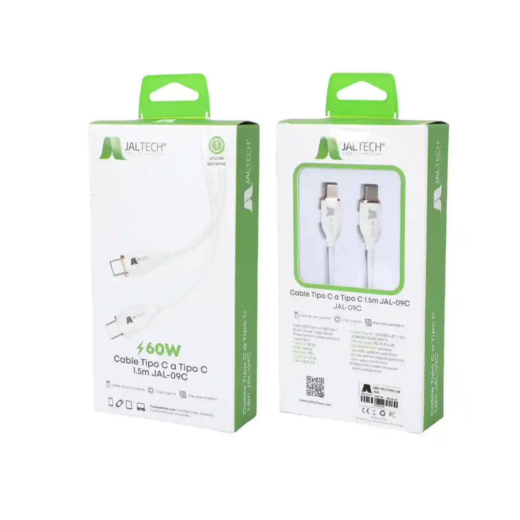 Cable Jaltech Usb C A Usb C 1.5m 09c Blanco