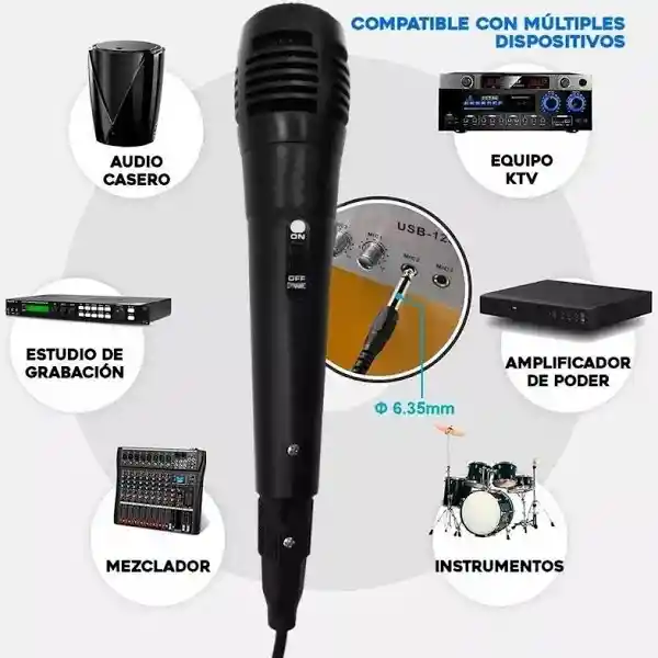 Microfono Universal Con Cable 3m Parlante Activo Karaoke