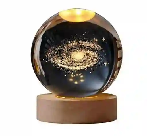 Lámpara Nocturna 3d Bola De Cristal Galaxia Con Base De Made
