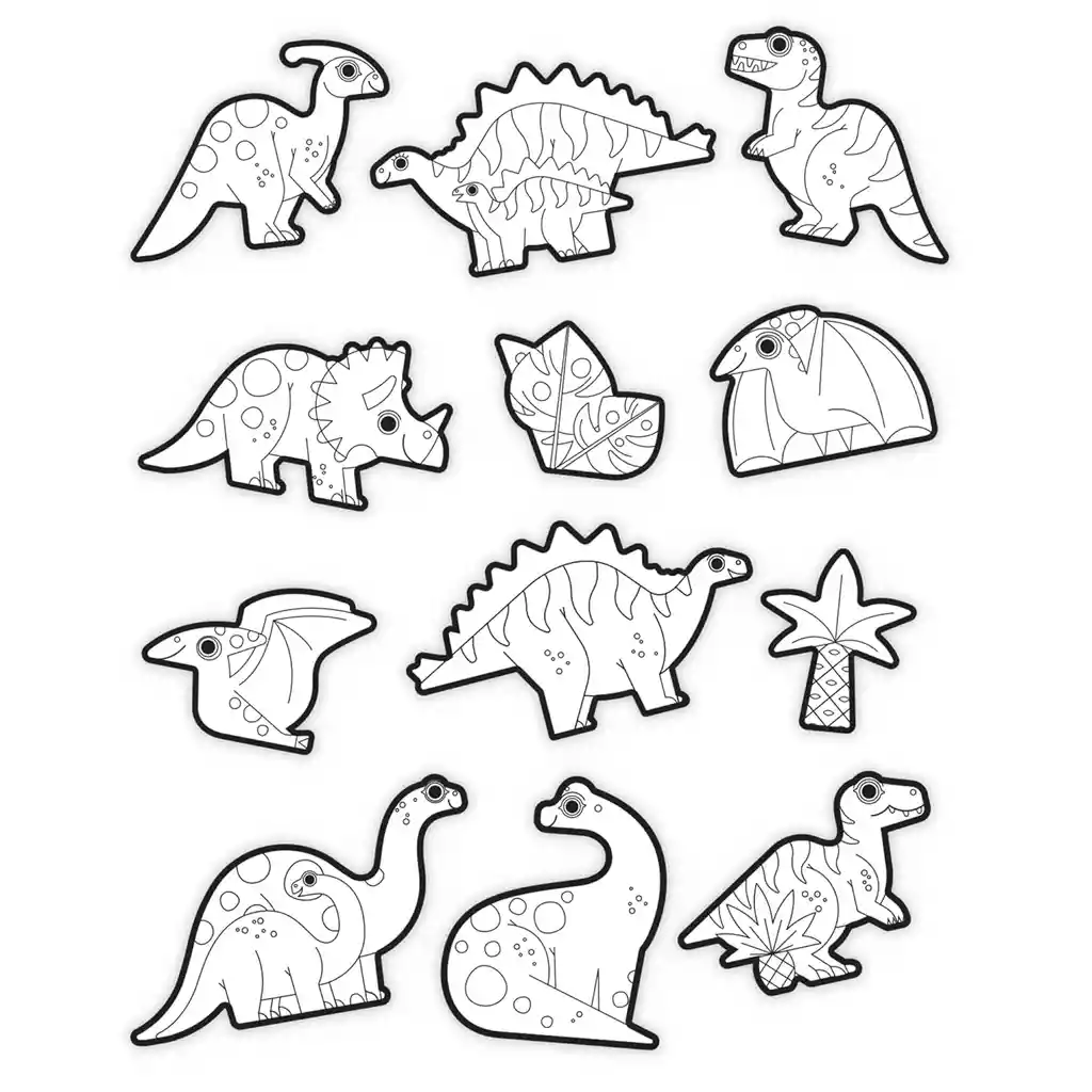 Set Stickers Para Colorear De Dinosaurios Y Crayones Niños