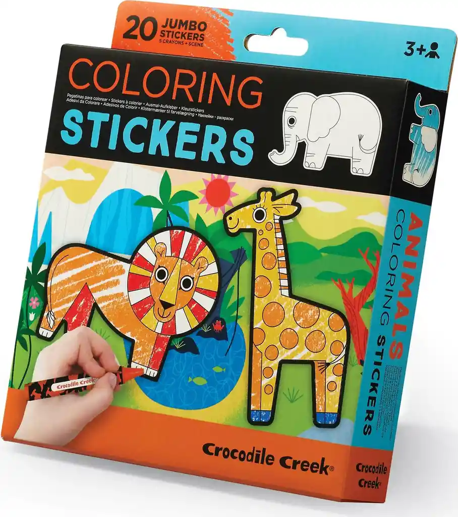 Set Stickers Para Colorear De Animales De La Selva Y Crayones Niños