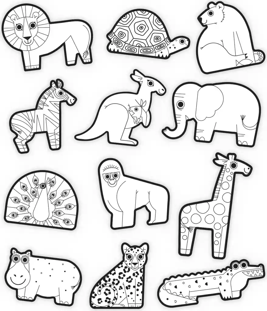 Set Stickers Para Colorear De Animales De La Selva Y Crayones Niños