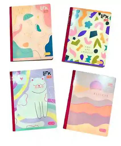 Cuaderno Cosido Para Niña Rayado 100 Hojas Link Scribe Diseños Surtidos Con Stickers