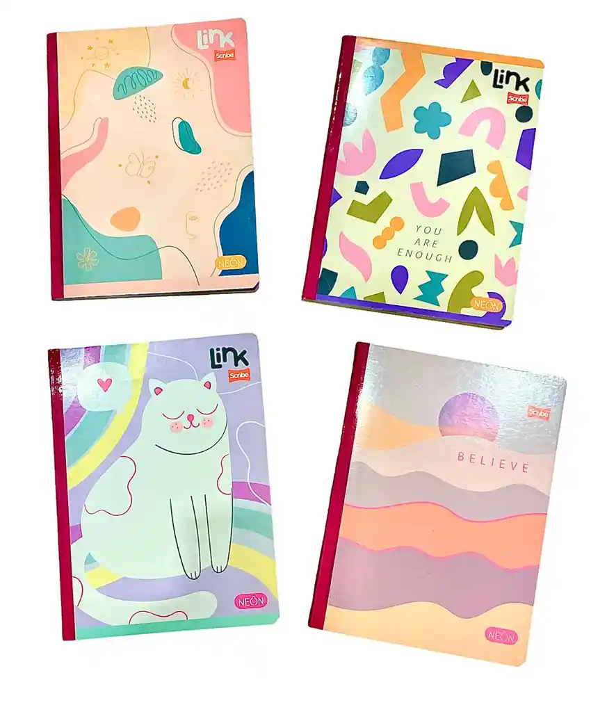 Cuaderno Cosido Para Niña Rayado 100 Hojas Link Scribe Diseños Surtidos Con Stickers