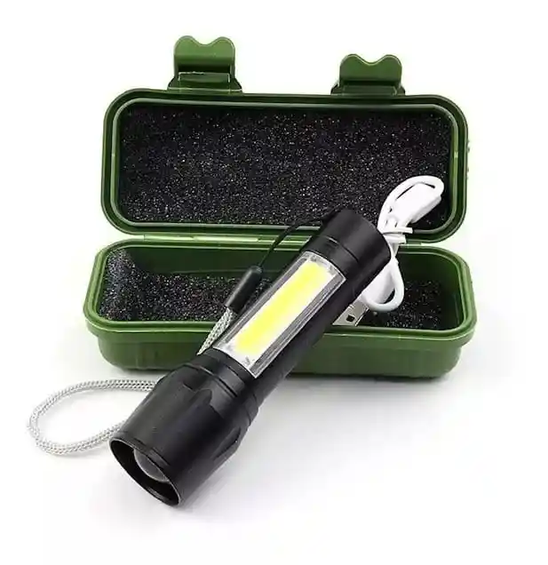 Linterna Mini Táctica Led Recargable Por Usb Con Zoom + Estuche