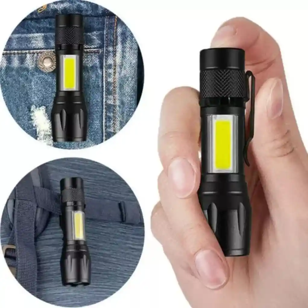 Linterna Mini Táctica Led Recargable Por Usb Con Zoom + Estuche