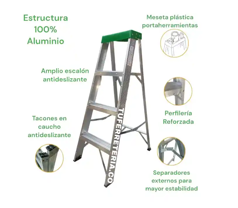 Escalera Plegable En Aluminio 4 Pasos Green