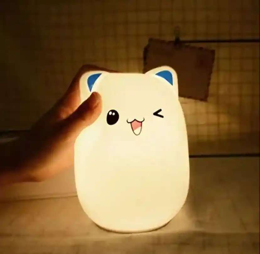 Lampara Silicona Gato Suave Luz Led Rbg