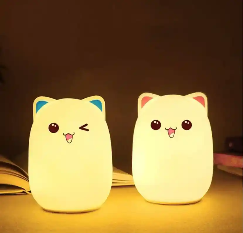 Lampara Silicona Gato Suave Luz Led Rbg