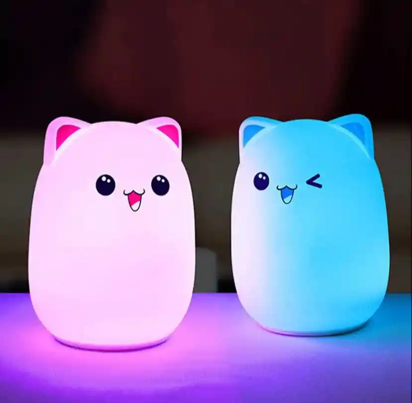 Lampara Silicona Gato Suave Luz Led Rbg