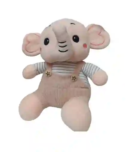 Peluche Elefante Overol Rosado 19cm Aprox