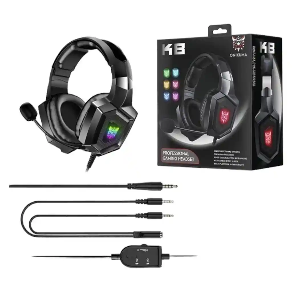 Diadema Auricular Gamer Onikuma K8 Negra Con Luz Rgb Led