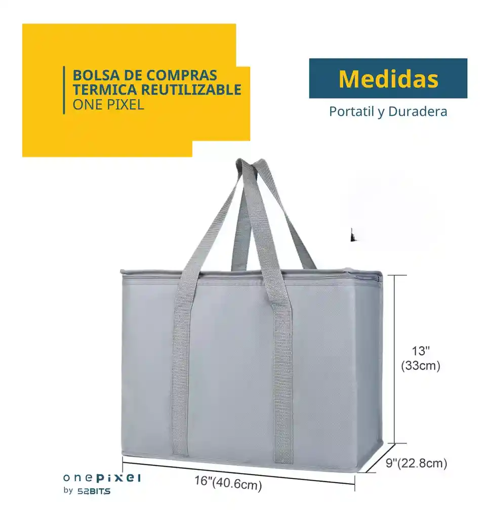 Bolsa De Mercado Termica Grande Con Agarradera One Pixel By 52 Bits Color Gris