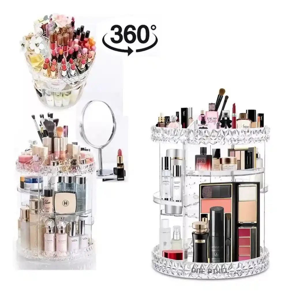 Organizador Maquillaje Giratorio Acrílico Transparente 360° Marca One Pixel