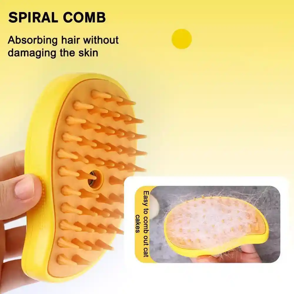 3 En 1 Cepillo De Vapor Para Perro Masaje Peine Para Gatos Color Amarillo
