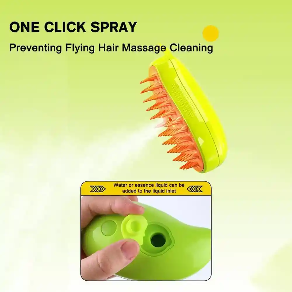 3 En 1 Cepillo De Vapor Para Perro Masaje Peine Para Gatos Color Amarillo