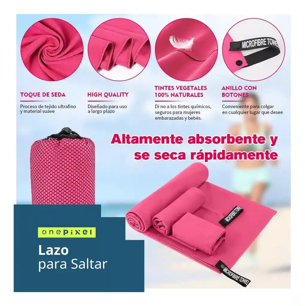 Toalla Microfibra Deportiva X 3 One Pixel (40x40 + 80x40 + 155x85) Color Rosa