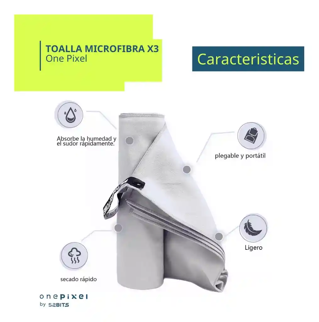 Toalla Microfibra Deportiva X 3 One Pixel (40x40 + 80x40 + 155x85) Color Gris