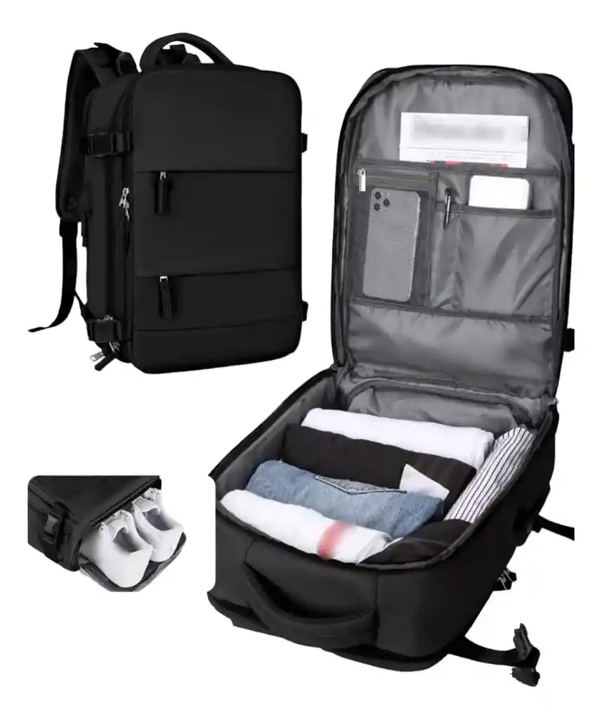 Maleta De Mano Para Cabina Viaje Y Ordenador Usb Impermeable Color Negro