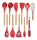 Set X 12 Utensilios De Cocina Silicona Resistentes Al Calor Color Rojo