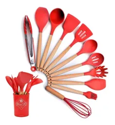 Set X 12 Utensilios De Cocina Silicona Resistentes Al Calor Color Rojo