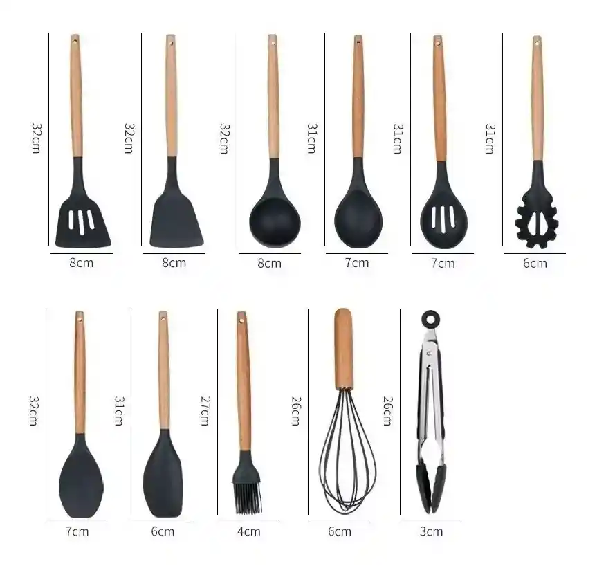 Set X 12 Utensilios De Cocina Silicona Resistentes Al Calor Color Rojo