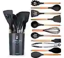 Set X 12 Utensilios De Cocina Silicona Resistentes Al Calor Color Negro